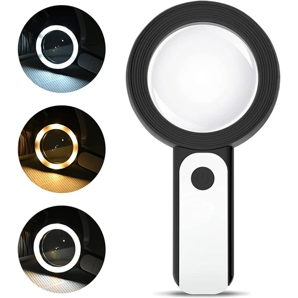 30X -12Işıklı Büyüteç Taşınabilir Çıft Katmanlı Optik Cam Okuma Büyüteç 2290-18 ürün görseli