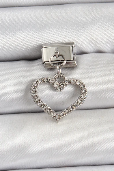316L Çelik Sallantılı Zirkon Taşlı Kalp Model Gümüş Renk Nomination Charm