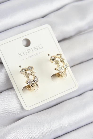 Xuping Zirkon Taşlı Baklava Model Gold Renk Kadın Küpe