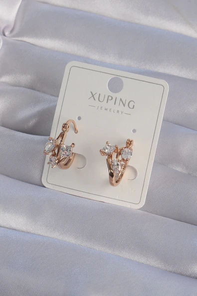 XUPİNG Rose Renk Zirkon Taşlı Halka Küpe - 1