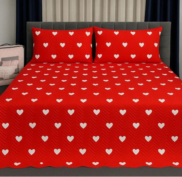 Kalpli Kırmızı Model 3 Parça 1 Yatak Örtüsü (200x240 cm) + 2 yastık kılıfı (50x70) cm