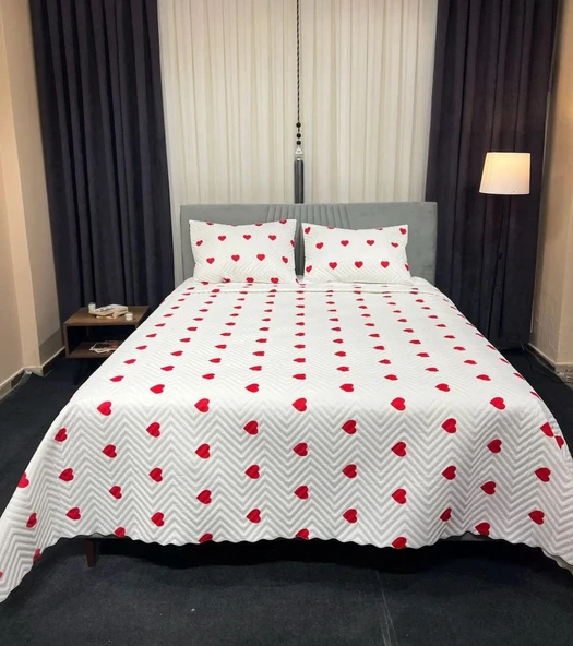 Kalpli Beyaz Model 3 Parça 1 Yatak Örtüsü (200x240 cm) + 2 yastık kılıfı (50x70) cm