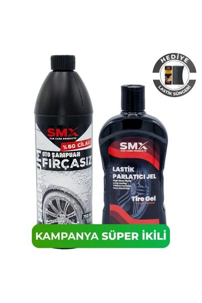 SMX Premium %60 Cilalı Fırçasız Oto Şampuanı 750 ml + +Jel Lastik Parlatıcı 500 Ml + Sünger Hediye ürün görseli 1