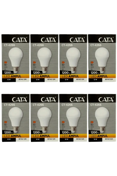 Cata CT-4266 12W 6400K (Beyaz Işık) E27 Duylu Led Ampul (8 Adet)