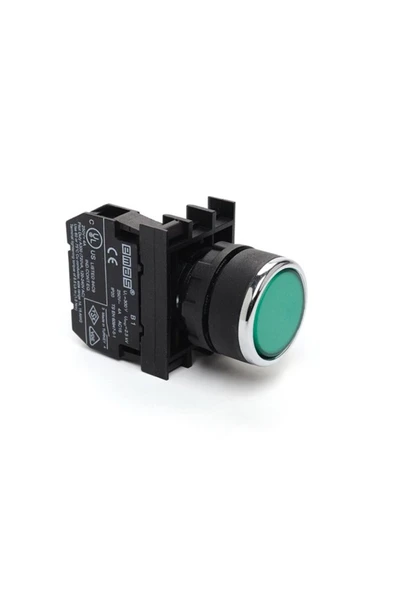 EMAS B100dy B Serisi Plastik 1no Yaylı Düz Yeşil 22 Mm Buton