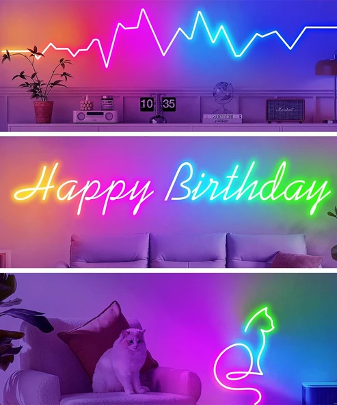 USB Neon RGB Piksel Şerit Led - Animasyonlu - Sese Duyarlı - 5 Metre (Aplikasyon - Kumandalı)) - 3