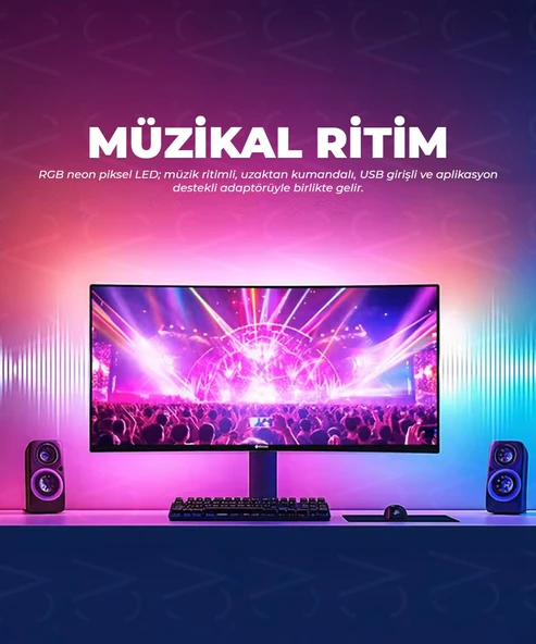 USB Neon RGB Piksel Şerit Led - Animasyonlu - Sese Duyarlı - 5 Metre (Aplikasyon - Kumandalı)) - 4