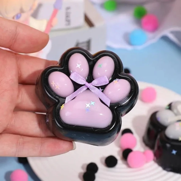 Kedi Patisi Squishy Stress Oyuncağı Sukuşi Pati, Siyah-Pembe - 3