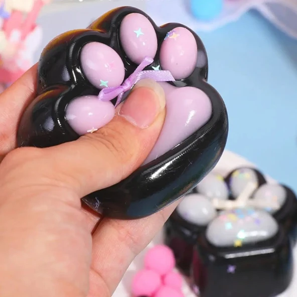 Kedi Patisi Squishy Stress Oyuncağı Sukuşi Pati, Siyah-Pembe