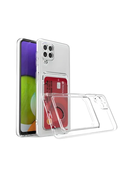 Samsung Galaxy M53 Uyumlu Kamera Korumalı Kartlıklı Köşeleri Airbag Tasarımlı Darbe Önleyici Şeffaf Silikon Kılıf