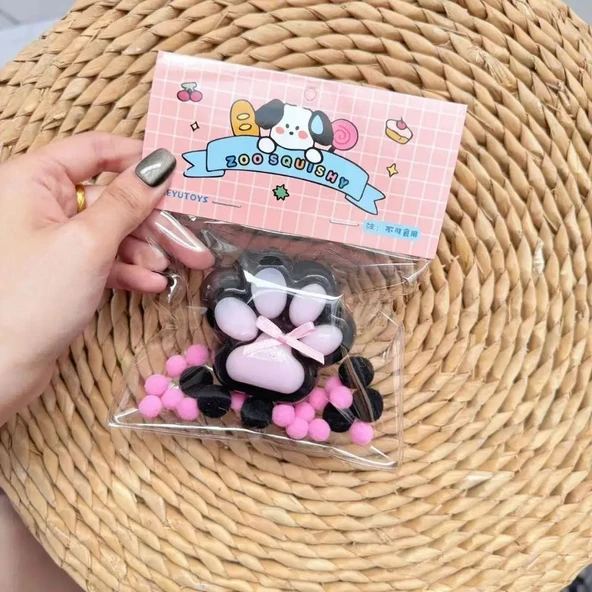 Kedi Patisi Squishy Stress Oyuncağı Sukuşi Pati, Siyah-Pembe - 5