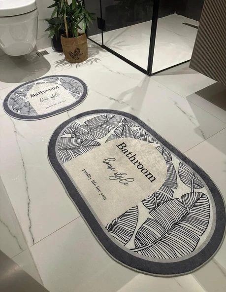 Bathroom Home Yazılı Banyo Paspası 2 Parça