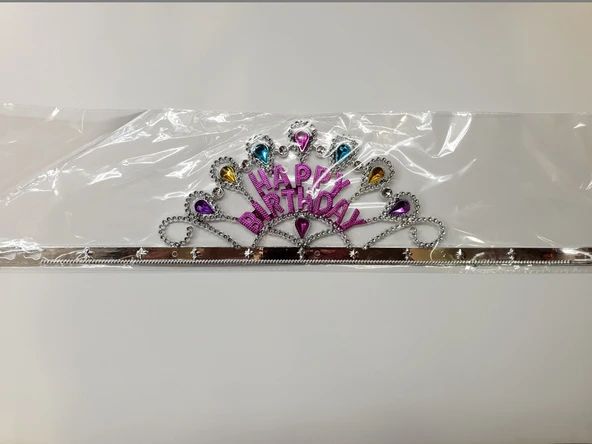 Gümüş Renk Happy Birthday Yazılı Doğum Günü Tacı 60 cm - Resim 3