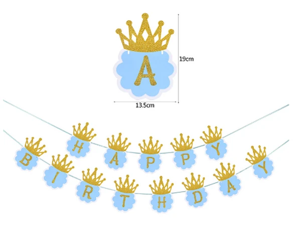 Simli Happy Birthday Flama Dekor 3 Metre Mavi Renk ürün görseli 1