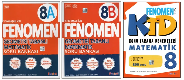 FENOMEN 8.SINIF GEOMETRİ TABANLI MATEMATİK 8A VE 8B SORU BANKASI+MATEMATİK KTD (3 KİTAP) ürün görseli