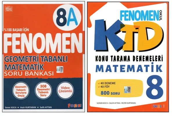 FENOMEN 8.SINIF GEOMETRİ TABANLI SORU BANKASI 8A+MATEMATİK KONU TARAMA DENEMELERİ (2 KİTAP)