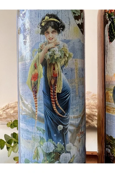 Özel Tasarım Kadın Figürlü Ahşap Stantlı 2'li 750 Ml Zeytinyağı Sıvıyağ Şişesi Yağdanlık Yağlık - 6