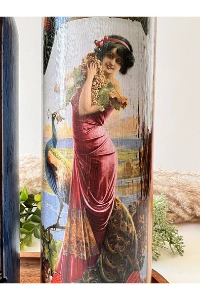 Özel Tasarım Kadın Figürlü Ahşap Stantlı 2'li 750 Ml Zeytinyağı Sıvıyağ Şişesi Yağdanlık Yağlık - 5