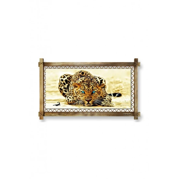 Kanvas Leopar Led Işıklı Rustik Tablo - 3