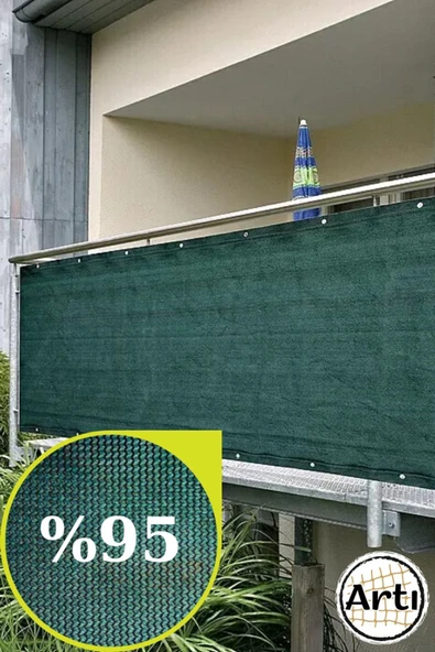 YUNUSDUŞ 95'lik Yeşil Gölgelik File 1x7 Metre Çit Rüzgar Filesi Şeritli Kuşgözlü Balkon Filesi - 5