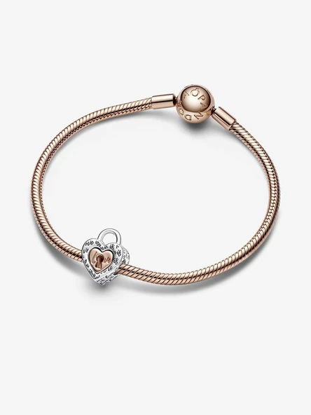 Pandora İki Renkli Asma Kilit Charm 925 ayar gümüş, 14 ayar pembe altın kaplama - Resim 3