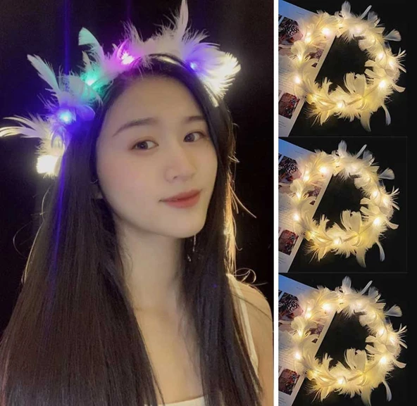 Led Işıklı Rengarenk Yanan 3 Fonksiyonlu Otrişli Parti Tacı Renkli 12x12 cm ürün görseli 1