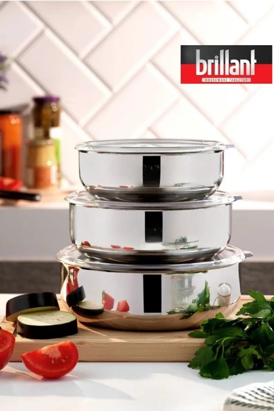 6 Parça Aldip Çelik Saklama Kabı Seti 3'lü (16-18-20 cm) - Şeffaf Kapaklı Metal Saklama Kabı - 2