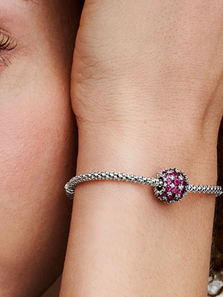 Pandora Işıltılı Pavé Yuvarlak Pembe Charm 925 ayar gümüş - Resim 4