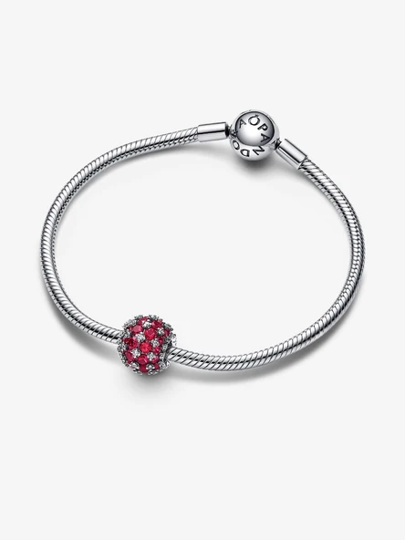 Pandora Işıltılı Pavé Yuvarlak Pembe Charm 925 ayar gümüş - Resim 3