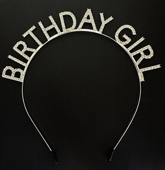 Gümüş Kristal Taşlı Birthday Girl Doğum Günü Tacı İthal Ürün A Kalite 17x16 cm ürün görseli 1
