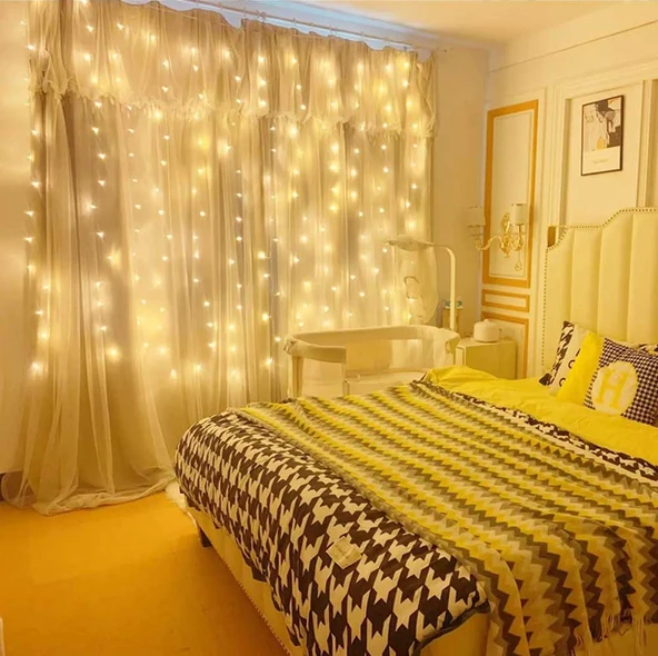 8 Fonksiyonlu Peri Perde Led Uzaktan Kumandalı Günışığı Perde Peri Led (3 mt x 3 mt) ürün görseli 1