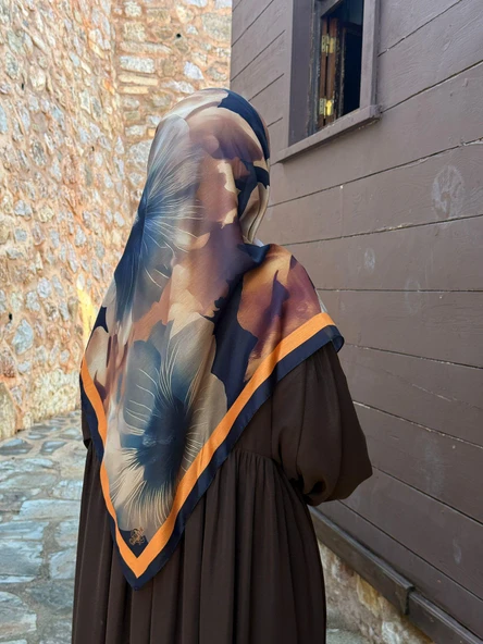 Pamuklu Flora Desen Eşarp-Siyah/Gold - 5