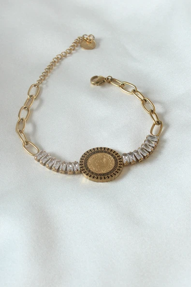 316L Çelik Gold Renk T0m Altn Modelli Zirkon Taşlı Kadın Bileklik - TJ-BB5098 ürün görseli 1