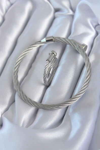 316L Çelik Gümüş Renk Sarmal Model Erkek Bileklik Yüzük Kombini - TJ-EB3599 ürün görseli 1