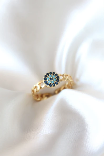 Zirkon Taşlı Nazarlı Altın Kaplama Kadın Yüzük - TJ-BYK2319 ürün görseli 1