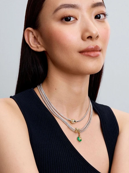 Pandora Yılan Figürlü Yeşil Murano Camı Sallantılı Charm 14 ayar altın kaplama - Resim 5