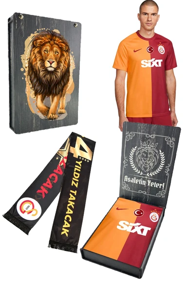 Galatasaray Orijinal 23-24 Parçalı 5 Yıldızlı Forma + Şal Kaşkol Set Özel Ahşap Kutulu