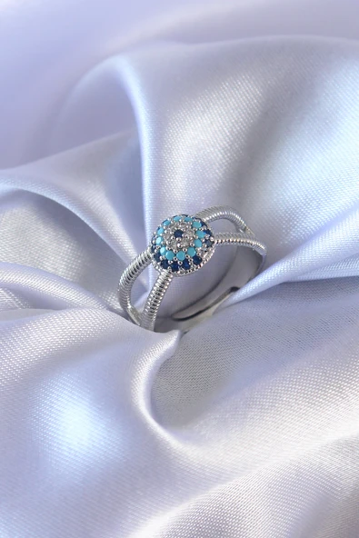 Gümüş Renk Nazar Boncuk Model Kadın Yüzük - TJ-BYK2567 ürün görseli 1