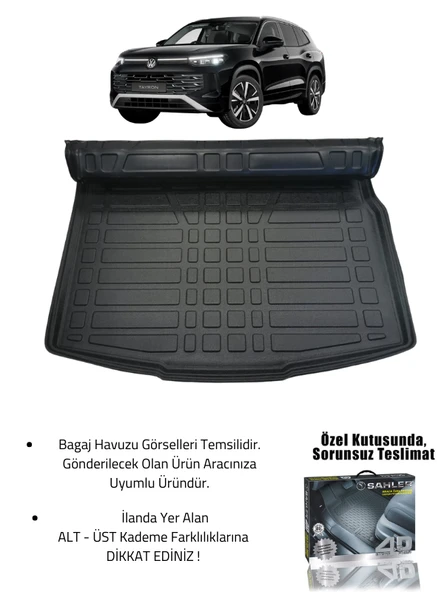Sahler Volkswagen Tayron 2024+ Uyumlu 4.5D Premium Havuzlu Oto Paspas ve Liner Marka 3D ÜST Bagaj Havuzu - 2