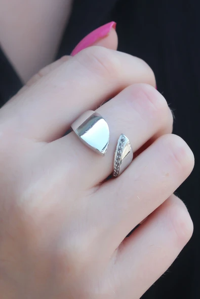 Gümüş Renk Zirkon Taşlı Kadın Yüzük - TJ-BYK2649 ürün görseli 1