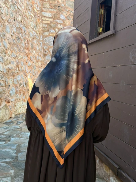 Pamuklu Flora Desen Eşarp-Siyah/Gold - 4