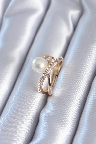 Gold Renk İncili Zirkon Taşlı Kadın Yüzük - TJ-BYK2806 ürün görseli 1