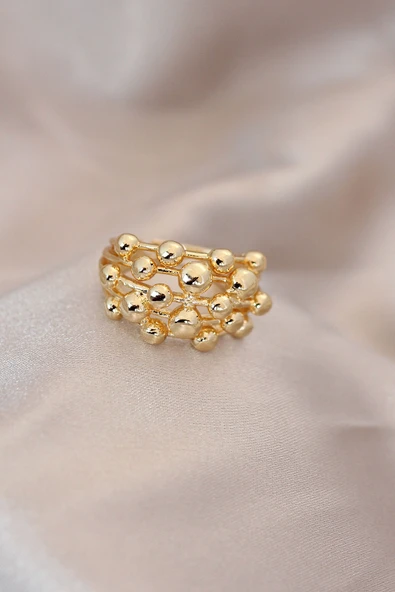 Ayarlamalı Gold Renk Metal Bombeli Boluncuk Model Yüzük - TJ-BYK2060 ürün görseli 1