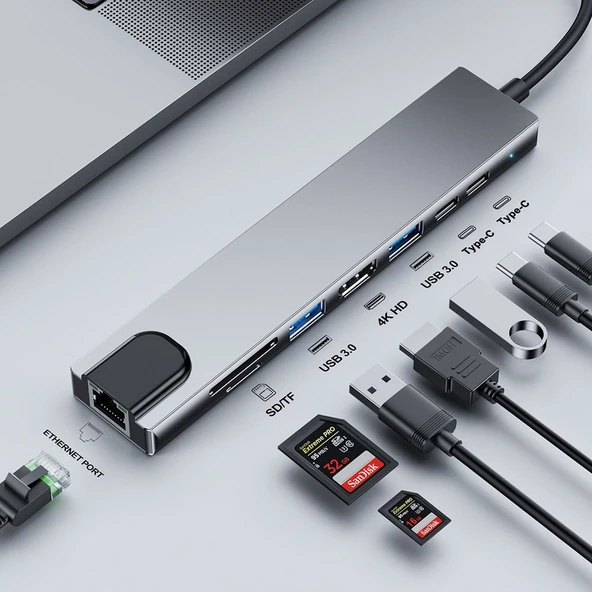 USB Hub 3.0 Usb Sürücüsü 8 in 1 - Resim 2