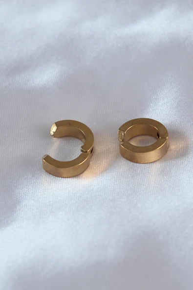 316L Çelik Gold Renk Sıkıştırmalı Erkek Küpe - TJ-EKP278 - Resim 2