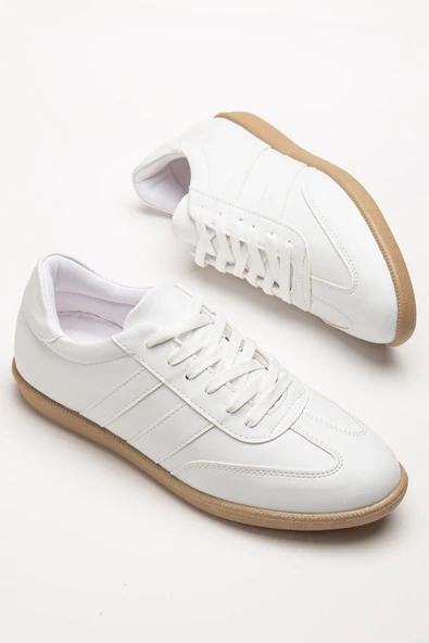 İnce Taban İki Renk Futsal Beyaz Cilt Kadın Spor Ayakkabı ürün görseli