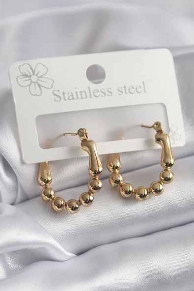 316L Çelik Gold Renk Topçuk Halka Model Kadın Küpe - TJ-BKP8301 ürün görseli