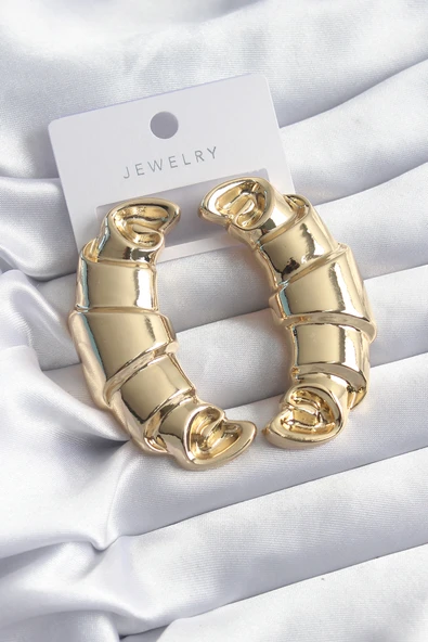 Pirinç Gold Renk Kruvasan Model Kadın Küpe - TJ-BKP8251 ürün görseli