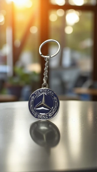 Mercedes İle Metal Anahtarlık Araba Anahtarlığı MAVİ 1. KALİTE ÇİFT TARAFLI - Resim 2