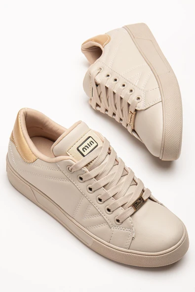Kadın Casual Spor Ayakkabı Bej İnce Taban Bağcıklı ürün görseli